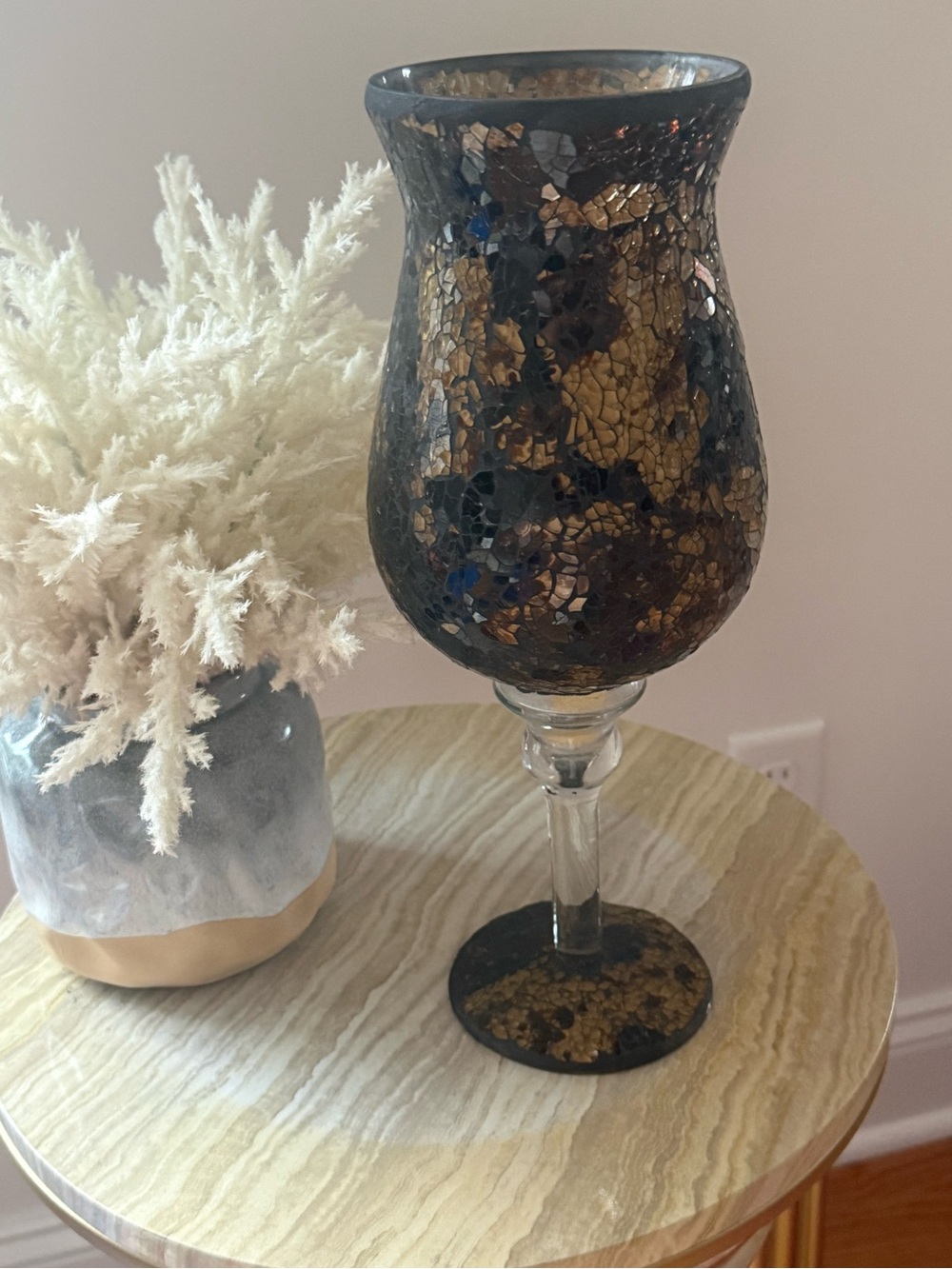 Gold, Red and Black Mosaic Glass Hurricane Vase - Home Accents